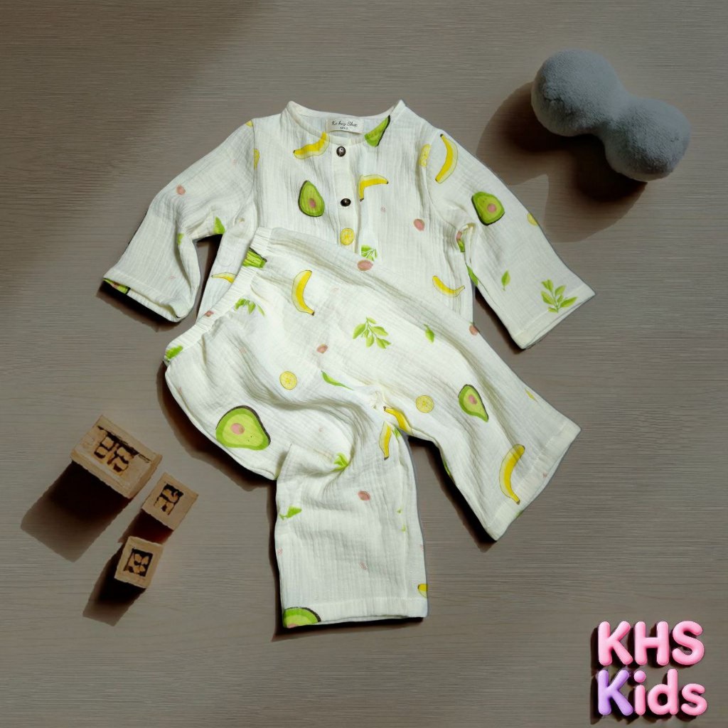Bộ Đồ Dài Tay Cho Bé Xô Muslin - Mát Mẻ Mùa Hè, Ấm Áp Mùa Đông