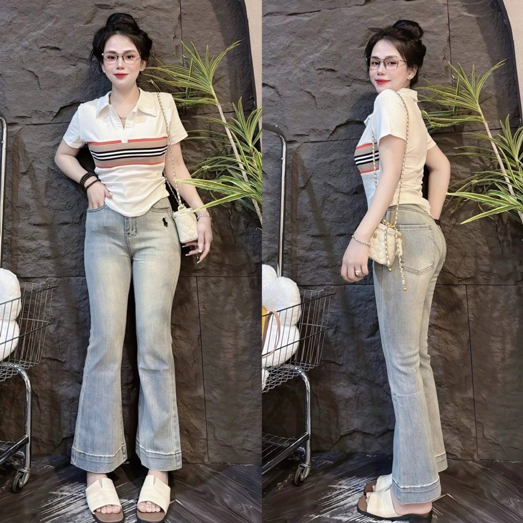 [ Có size 38kg - 58kg ]Áo thun nữ Pô Lô Sọc viên trước PHOM ÔM ( Pô Lô Viền B 151 ) Polo Top