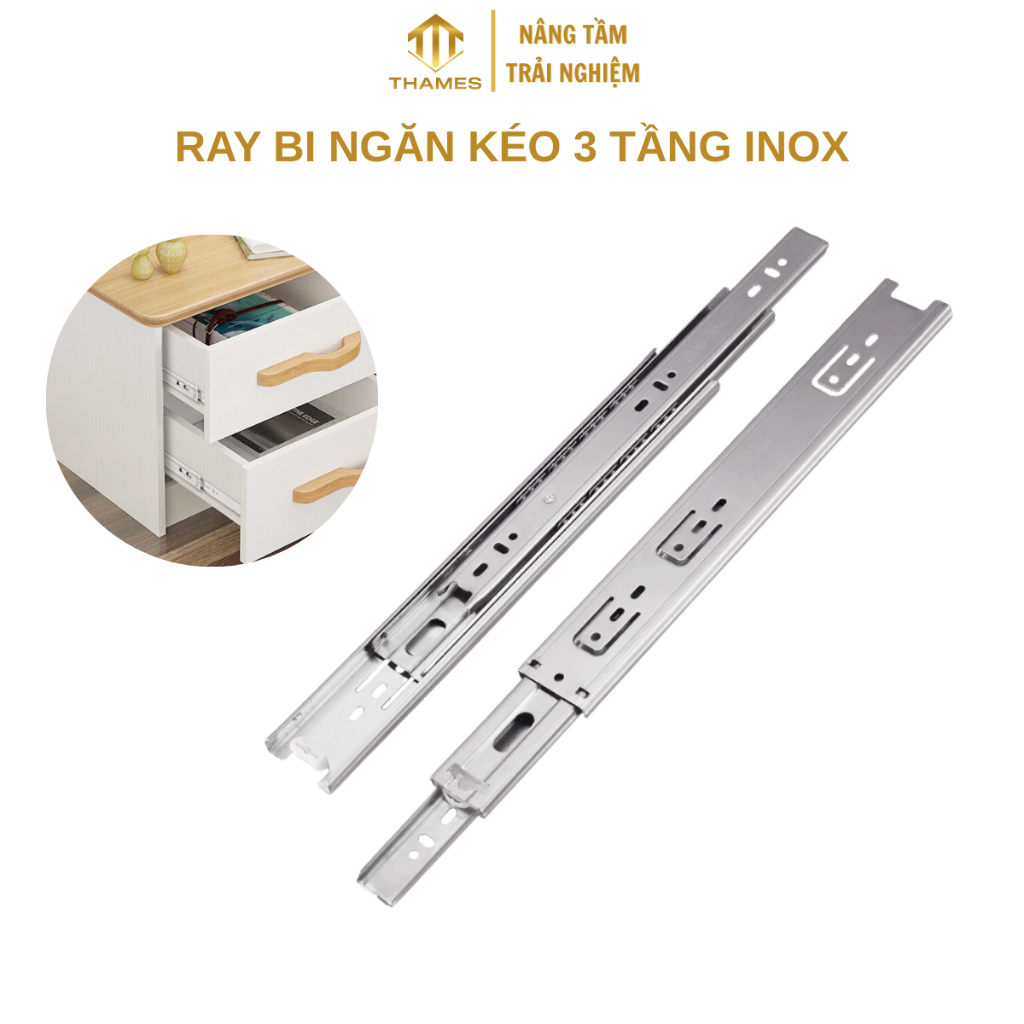 Ray trượt ngăn kéo, Ray bi 3 tầng inox chống gỉ 25-50cm, giảm ma sát ...