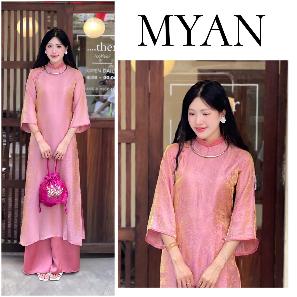 Áo dài XUÂN THÌ, áo dài cách tân dáng suông thướt tha, nhăn tự nhiên phù hợp mặc cưới hỏi, lễ Tết - Áo Dài MỹAn