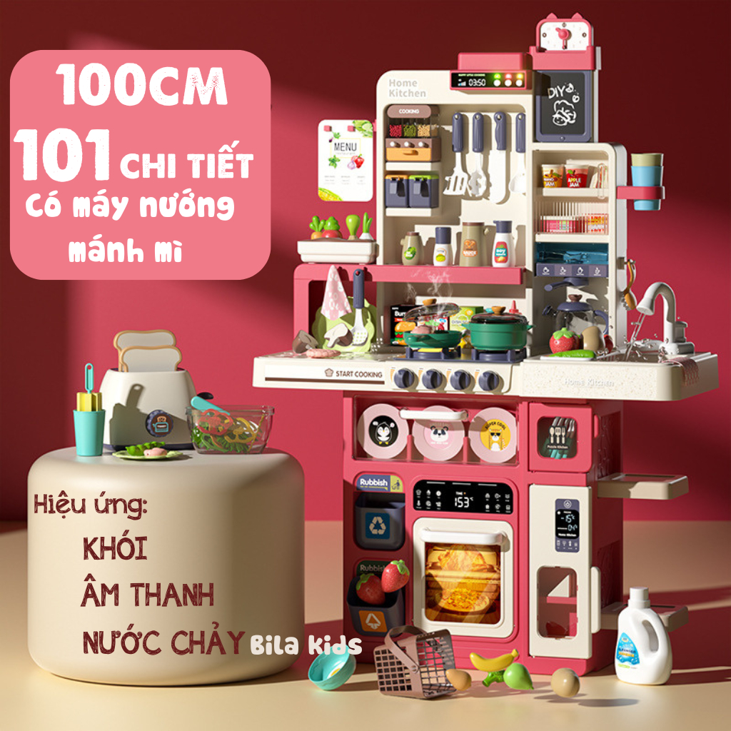 Đồ chơi nấu ăn cho bé cỡ lớn, mô phỏng nấu bếp thật có vòi nước, khói, Đồ chơi trẻ em BILA KIDS