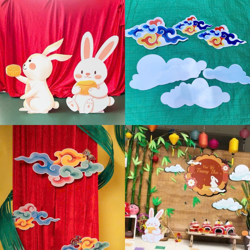 Bộ 3 mây màu 2 thỏ  trang trí trung thu