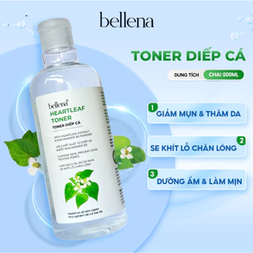 Toner Nước Hoa Hồng Diếp Cá Bellena Heartleaf Toner Hỗ Trợ Giảm Thâm Mụn, Dưỡng Ẩm Hợp Da Dầu Mụn 500ml