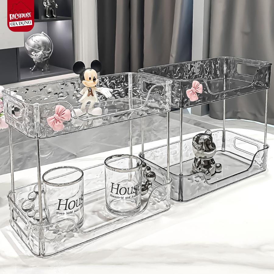 Kệ Mỹ Phẩm Để Bàn Acrylic Vân Kim Cương, Kệ Nhà Tắm Trong Suốt, Khay Úp Ly Cốc