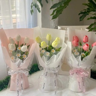 Bó 5 bông tulip mix hoa cúc họa mi làm quà tặng sinh nhật, tốt nghiệp, 20/10 (Tặng kèm túi)