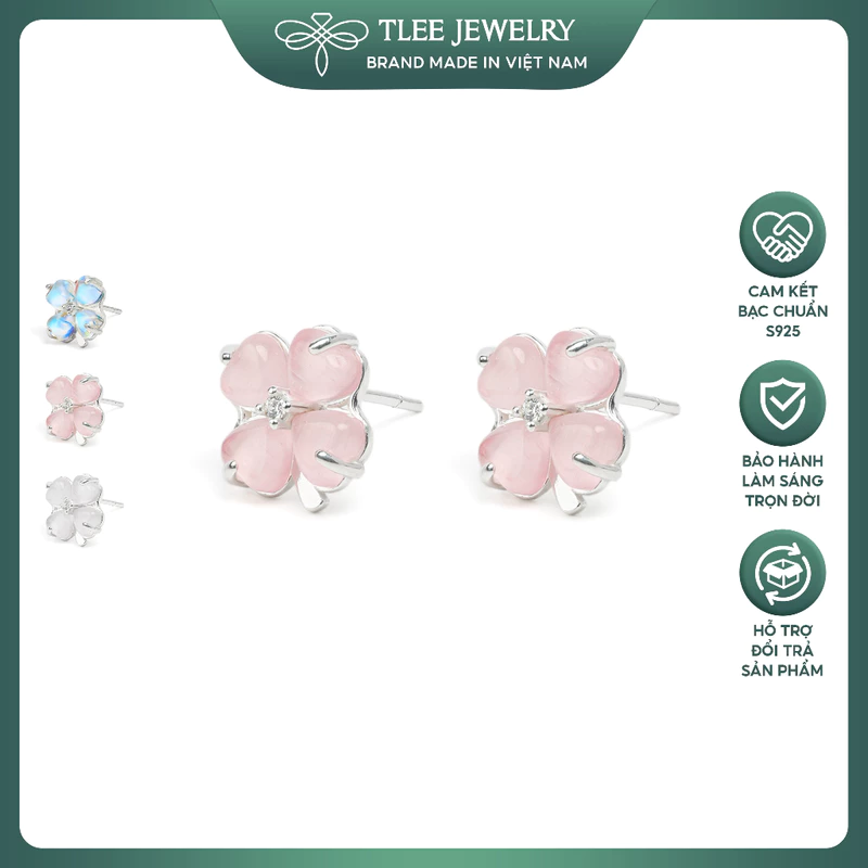 Khuyên tai bạc nữ TLEE cỏ bốn lá cánh tim đính đá đa sắc thu hút may mắn TLEE JEWELRY B0637 — ảnh 1