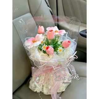Bó 5 bông tulip mix hoa cúc họa mi làm quà tặng sinh nhật, tốt nghiệp, 20/10 (Tặng kèm túi)
