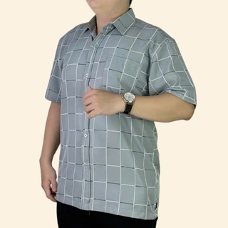 Áo sơ mi Bigsize Caro ngắn tay có túi, chất vải lụa hàn chống nhăn