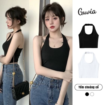Áo Croptop Nữ Kiểu Yếm Hở Lưng Choàng Cổ Ôm Body Gợi Cảm, Áo Yếm Nữ CRT Chất Borip GUVIA CR6