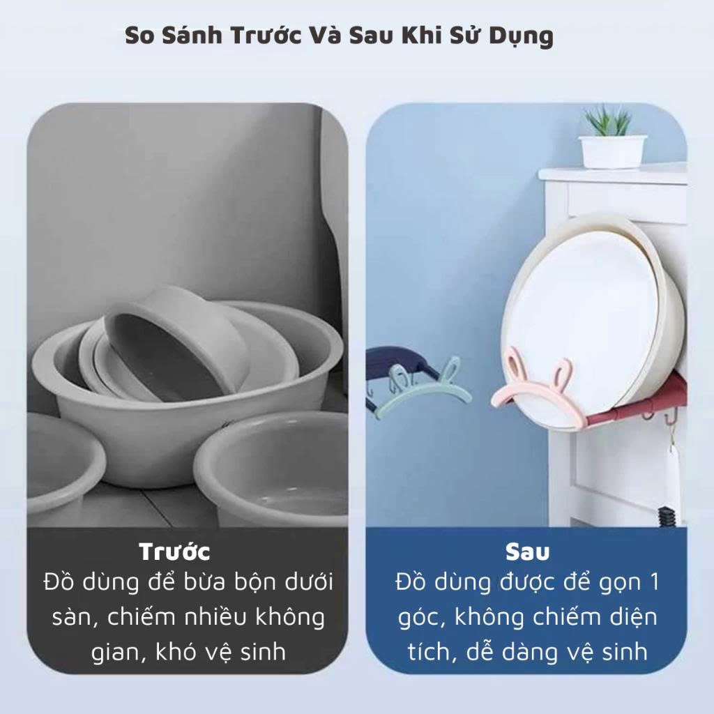 Giá Treo Thau Chậu Gắn Tường Có Móc Treo Khăn Thiết Kế Tai Thỏ, Giá Để Đồ Dùng Nhà Tắm Đa Năng Thiết Kế Tai Thỏ