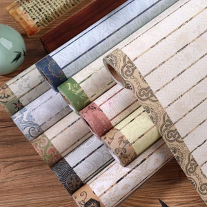 10 Mét Giấy Xuyến Chỉ Phủ Sáp Ô Dọc Hoa Văn Viền Gấm Truyền Thống Luyện Viết Thư Pháp