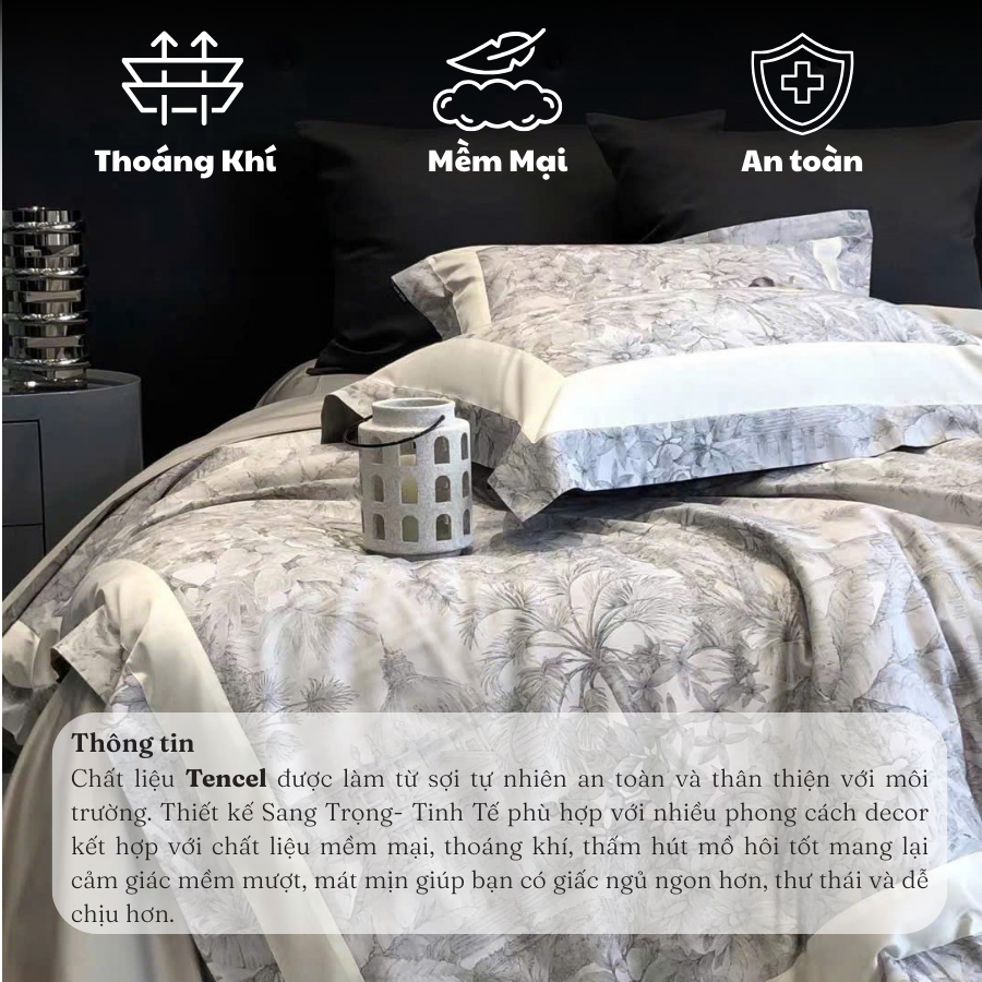 Bộ chăn ga gối Markcross tencel mềm mại MemMinbedding Luxury thiết kế đẳng cấp tone màu nổi bật - (L4989)(TỔNG HỢP 29)