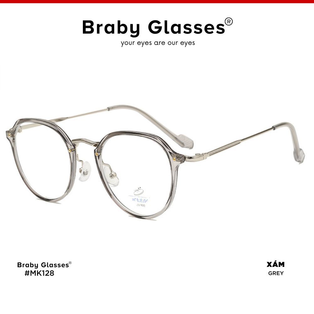 Gọng Kính Cận Tròn Nam Nữ Braby Glasses Chất Liệu Kim Loại Siêu Nhẹ Thiết Kế Sang Trọng MK128