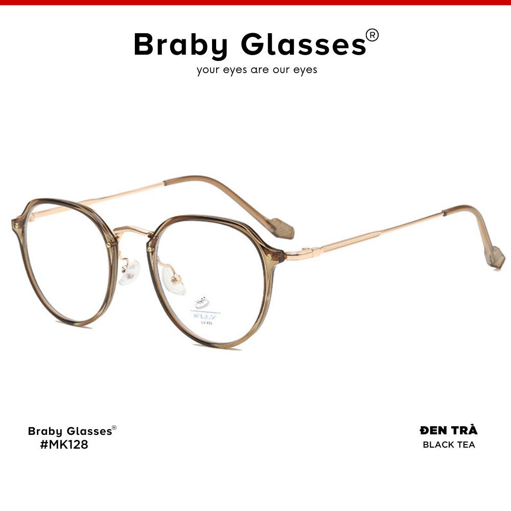 Gọng Kính Cận Tròn Nam Nữ Braby Glasses Chất Liệu Kim Loại Siêu Nhẹ Thiết Kế Sang Trọng MK128