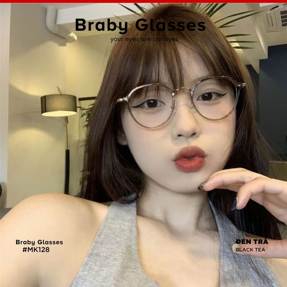 Gọng Kính Cận Tròn Nam Nữ Braby Glasses Chất Liệu Kim Loại Siêu Nhẹ Thiết Kế Sang Trọng MK128