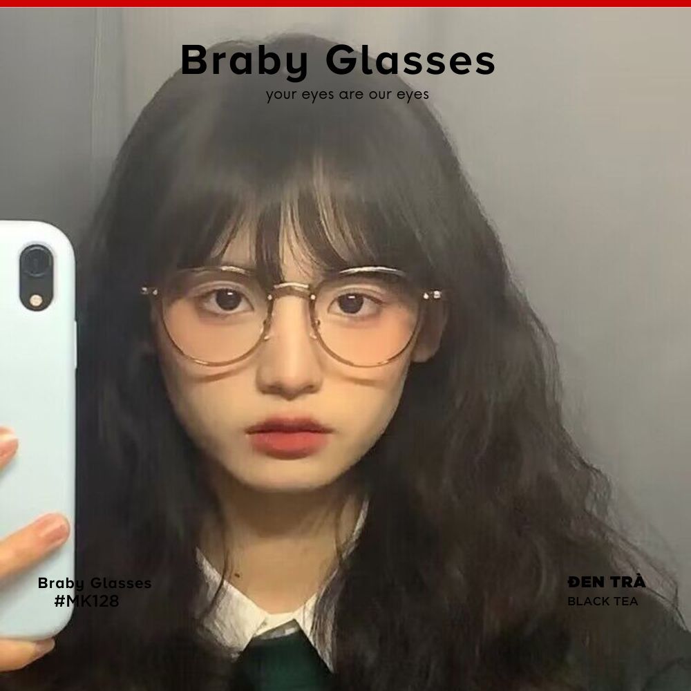 Gọng Kính Cận Tròn Nam Nữ Braby Glasses Chất Liệu Kim Loại Siêu Nhẹ Thiết Kế Sang Trọng MK128