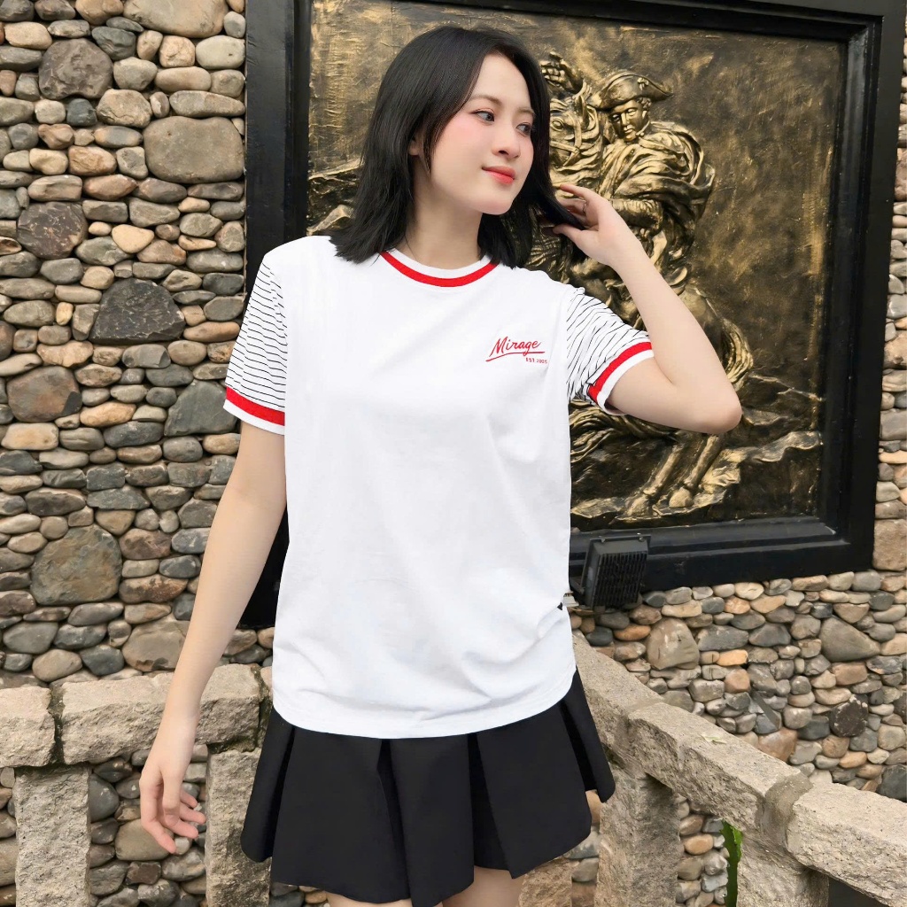 Áo Thun Mirage Họa Tiết Sọc Tay Local Brand Chất 100% Cotton Mềm Mịn Thoáng Mát.