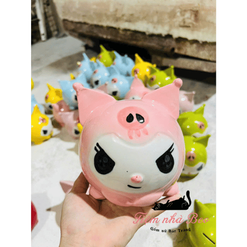 Heo Đất Kuromi Bát Tràng – Ống Heo Tiết Kiệm Gốm Sứ Dễ Thương, Trang Trí & Quà Tặng Cho Bé 🐷🎀