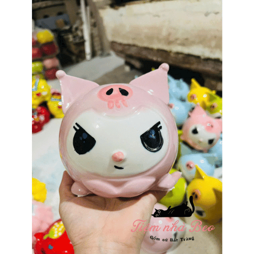 Heo Đất Kuromi Bát Tràng – Ống Heo Tiết Kiệm Gốm Sứ Dễ Thương, Trang Trí & Quà Tặng Cho Bé 🐷🎀