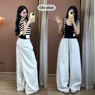Quần Nỉ Nữ Ống Rộng Phối Gân 247store Chất Nỉ 2 Da Dày Dặn Form Rộng Mặc Đi Học Đi Làm Đi Chơi Quanni243