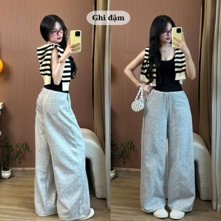 Quần Nỉ Nữ Ống Rộng Phối Gân 247store Chất Nỉ 2 Da Dày Dặn Form Rộng Mặc Đi Học Đi Làm Đi Chơi Quanni243