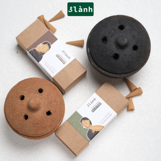 Lư Xông Nụ 3 Lành Thủ Công Bằng Đất Sét Lư Chăm - Dùng Đốt Nụ Trầm, Nụ Thảo Mộc, Bó Xông, Gỗ Thánh