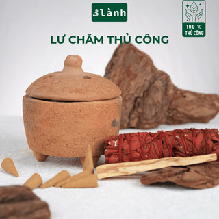 Lư Xông Nụ 3 Lành Thủ Công Bằng Đất Sét Lư Chăm - Dùng Đốt Nụ Trầm, Nụ Thảo Mộc, Bó Xông, Gỗ Thánh