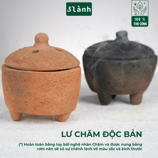 Lư Xông Nụ 3 Lành Thủ Công Bằng Đất Sét Lư Chăm - Dùng Đốt Nụ Trầm, Nụ Thảo Mộc, Bó Xông, Gỗ Thánh