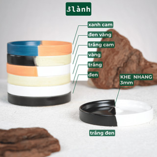 Đĩa Hứng Nhang Thủ Công 3 Lành Bằng Gốm Tối Giản Màu Đối Xứng Phong Cách Thiền Nhật Đựng Tàn Nhang