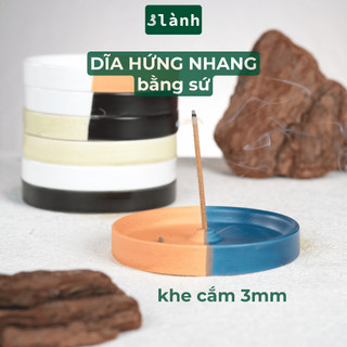 Đĩa Hứng Nhang Thủ Công 3 Lành Bằng Gốm Tối Giản Màu Đối Xứng Phong Cách Thiền Nhật Đựng Tàn Nhang