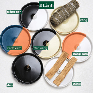 Đĩa Hứng Nhang Thủ Công 3 Lành Bằng Gốm Tối Giản Màu Đối Xứng Phong Cách Thiền Nhật Đựng Tàn Nhang