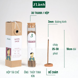 Nhang Thủ Công Xô Thơm Trắng 3 Lành Hộp 30 QueXông Thơm 100 % Tự Nhiên Không Hóa Chất Tặng Kèm Đế Chăm