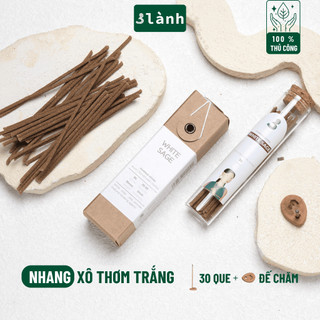 Nhang Thủ Công Xô Thơm Trắng 3 Lành Hộp 30 QueXông Thơm 100 % Tự Nhiên Không Hóa Chất Tặng Kèm Đế Chăm