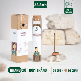 Nhang Thủ Công Xô Thơm Trắng 3 Lành Hộp 30 QueXông Thơm 100 % Tự Nhiên Không Hóa Chất Tặng Kèm Đế Chăm