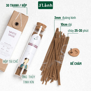 Nhang Thủ Công Xô Thơm Trắng 3 Lành Hộp 30 QueXông Thơm 100 % Tự Nhiên Không Hóa Chất Tặng Kèm Đế Chăm