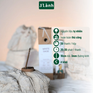 Nhang Thủ Công Xô Thơm Trắng 3 Lành Hộp 30 QueXông Thơm 100 % Tự Nhiên Không Hóa Chất Tặng Kèm Đế Chăm