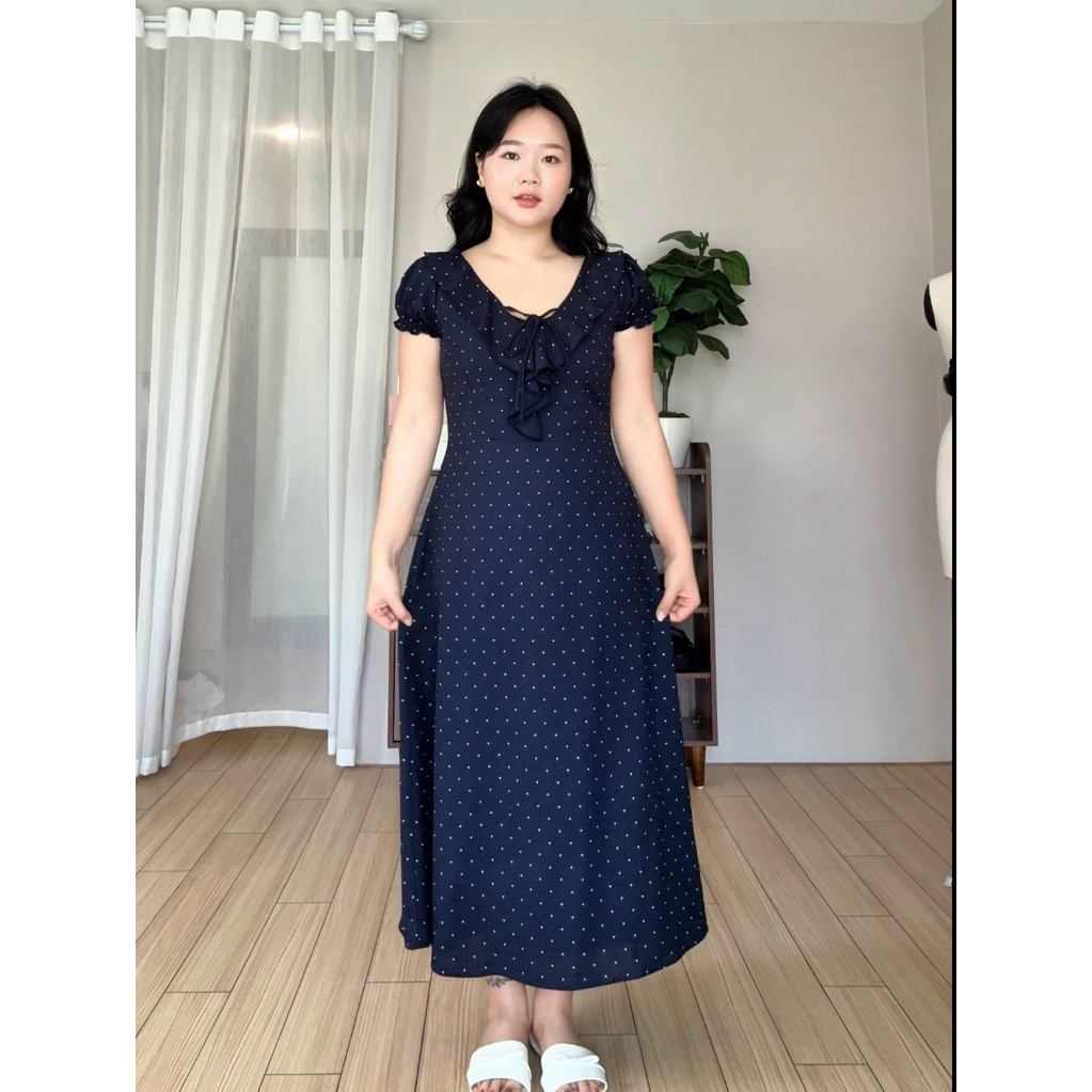 (DEAL MỞ BÁN) ĐẦM CỔ BÈO CHẤM BI ( BIG SIZE )