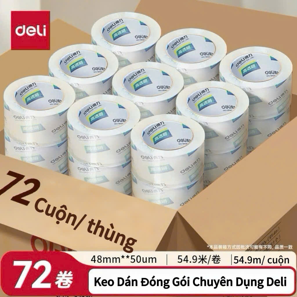 Băng Keo Trong Đóng Hàng Deli 60mm x 100y x 50µm Trong Suốt  Chống Thấm / Lõi Siêu Mỏng / Siêu Dính