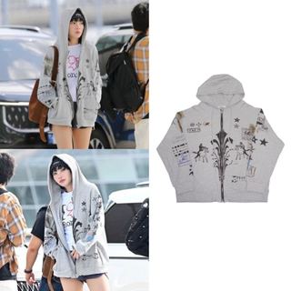 Hàn Quốc mua hộ toomuchtax trùm đầu áo khoác nam nữ cùng loại mũ T graffiti dây kéo áo khoác giản dị Jennie cùng loại
