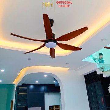Quạt Trần Trang Trí Phòng Khách, Quạt Trần Đèn 6 Cánh Màu Vân Gỗ_ TỔNG KHO QUẠT TRẦN NHẬP KHẨU
