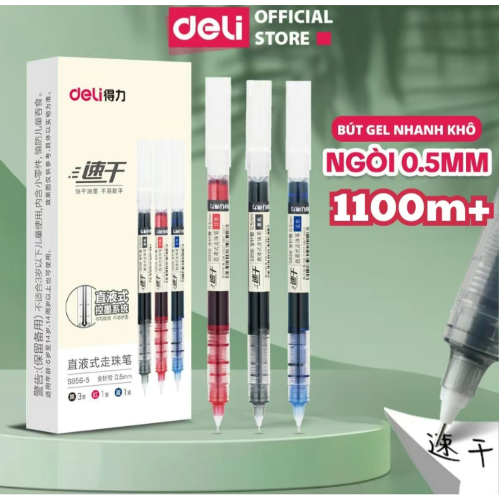Bút Bi Nước Deli 0.5mm – Nhanh Khô, Ngòi Êm, Mực Đều – Viết Chép Kinh, Thư Pháp, Văn Phòng
