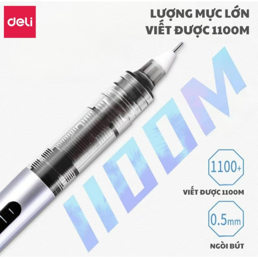 Bút Bi Nước Deli 0.5mm – Nhanh Khô, Ngòi Êm, Mực Đều – Viết Chép Kinh, Thư Pháp, Văn Phòng