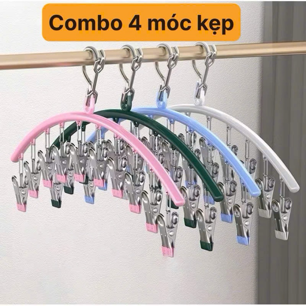 Móc phơi đồ lót, tất vớ 10 kẹp chống rơi, Móc kẹp quần áo có khóa chống rơi, chống gió trượt đồ phơi