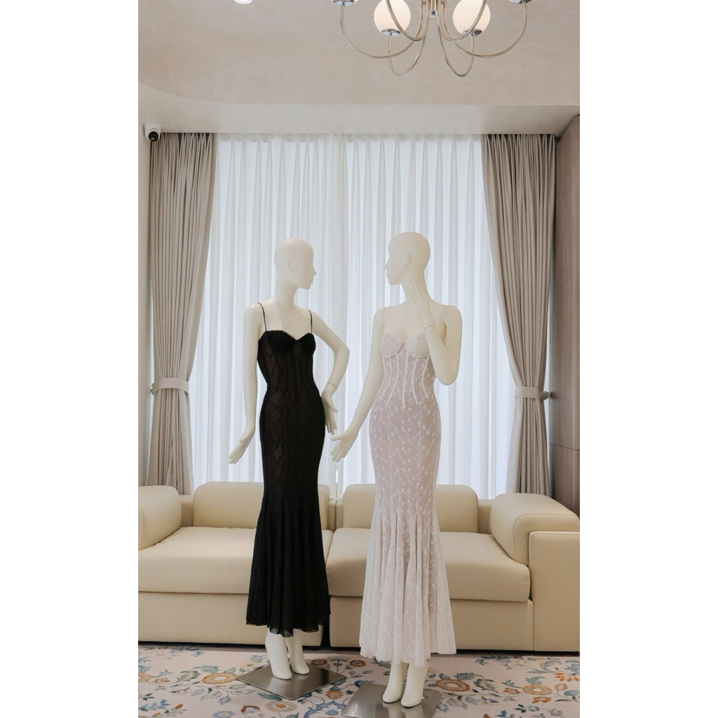 Coleection-25 Đầm maxi ren cúp 2 dây đui cá xoè mảnh sang trọng