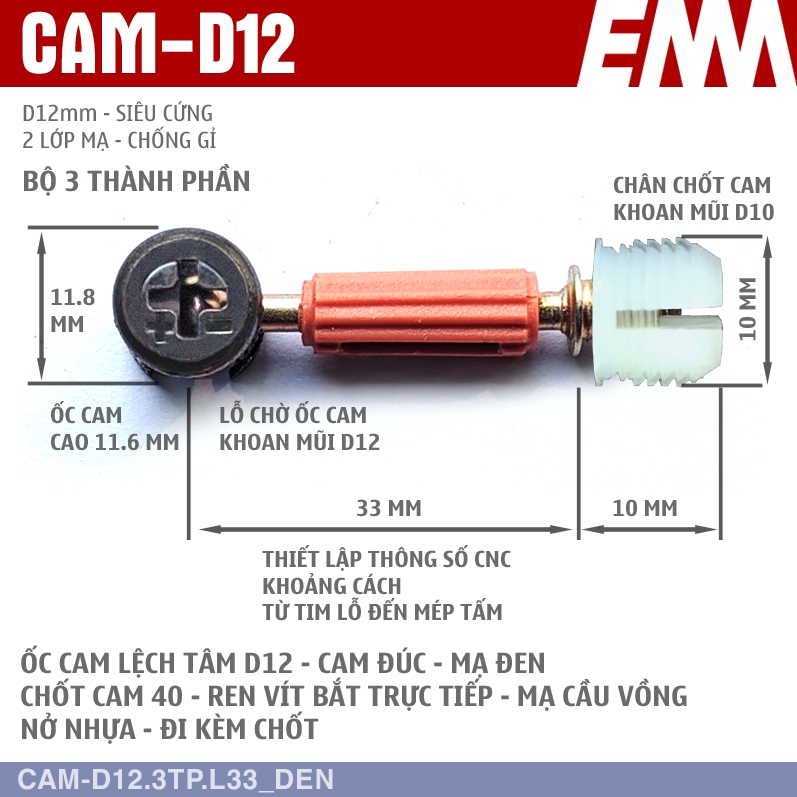SỈ - Ốc cam D12 - Ốc cam D15 - Liên kết thông dụng ngành mộc D12 - EMA