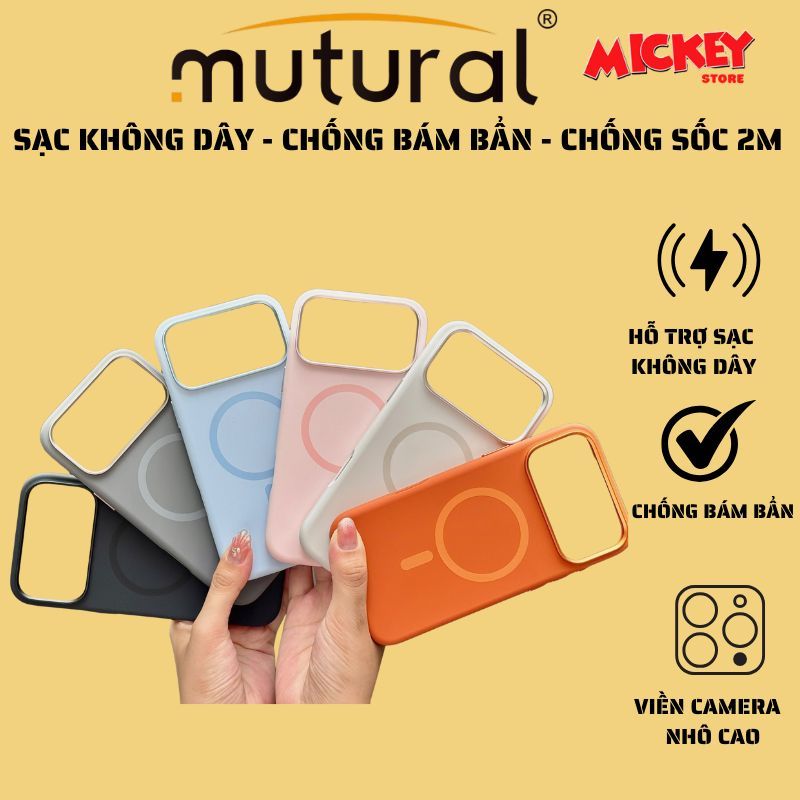 Ốp Mutural chống bẩn sạc không dây cho IPhone 17Promax 16Pro 16Promax 15-Lưng lót nỉ hàng chính hãng