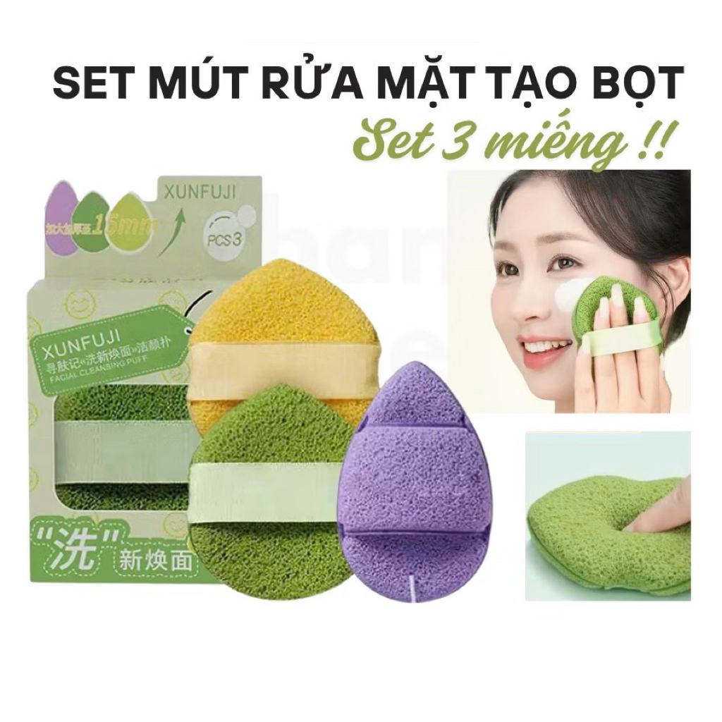Mút rửa mặt bọt biển miếng rửa mặt Puff mút rửa mặt Xunfuji sạch sâu lỗ chân lông mềm mại  IS29