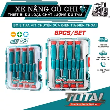 Bộ 8 tua vít mini Total THT250826, hép CR-V, tua vít bake, tua vít dẹp, tua vít bông, hộp nhựa