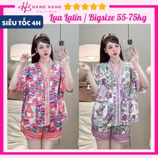 Đồ ngủ nữ bigsize 55-75kg, pijama đùi ngắn tay dơi cổ v chữ y lụa latin mịn mát 75CC01, đồ bộ nữ đồ mặc nhà sang chảnh
