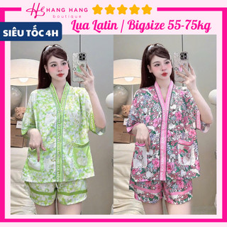 Đồ ngủ nữ bigsize 55-75kg, pijama đùi ngắn tay dơi cổ v chữ y lụa latin mịn mát 75CC01, đồ bộ nữ đồ mặc nhà sang chảnh